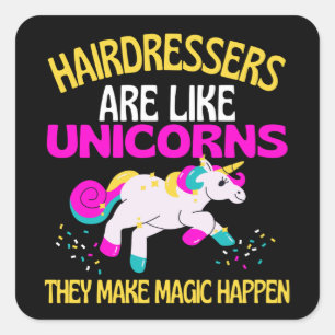 Adesivo Quadrado Hairdressers Unicorn, Magnético Unicórnio Hairdres