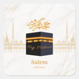 Adesivo Quadrado Hajj Mubarak Kaaba personalizado com árabe