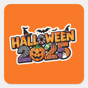 Adesivo Quadrado Halloween 2025 Magia – Abóbora Festiva