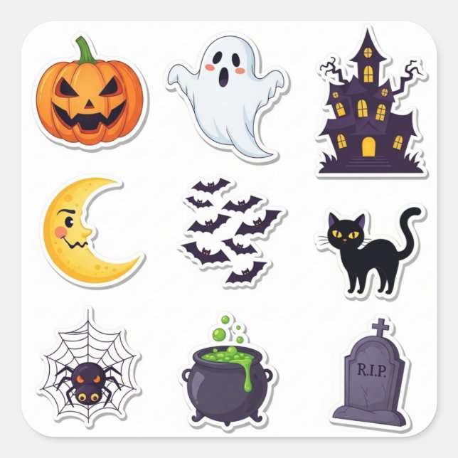 Adesivo Quadrado Halloween 2025 Spooky Sticker Set (Frente)