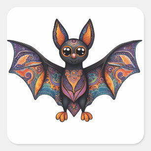 Adesivo Quadrado Halloween Bat Alebrije