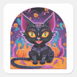Adesivo Quadrado Halloween Black Cat Alebrije