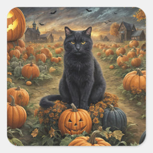 Adesivo Quadrado Halloween Black Cat Jack O Lanternas
