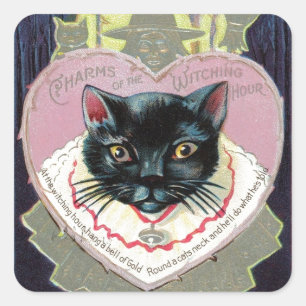 Adesivo Quadrado Halloween Black Cat Witm Charm Spell Vintage