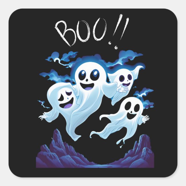 Adesivo Quadrado Halloween Boo Ghosts (Frente)