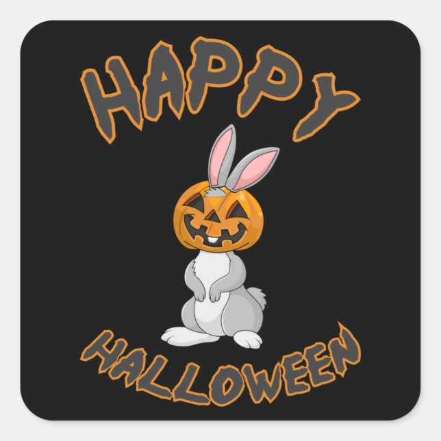 Adesivo Quadrado Halloween Bunny Rabbit Pumpkin Horror Gift Idet (Frente)