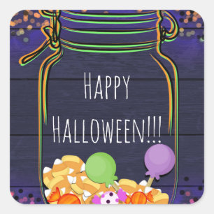 Adesivo Quadrado Halloween Candy Mason Jar Party Gloween Favor