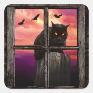 Adesivo Quadrado Halloween Cat