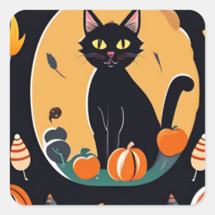 Adesivo Quadrado Halloween Cat