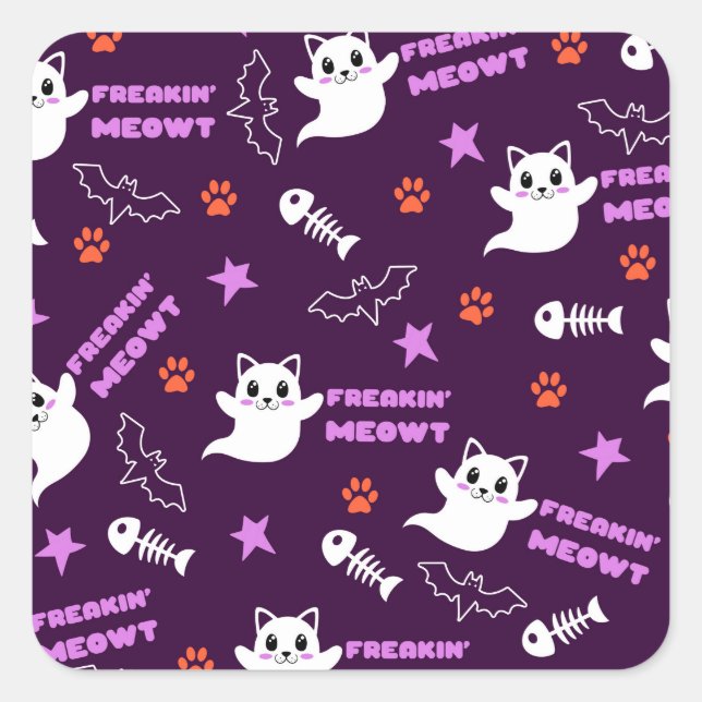 Adesivo Quadrado Halloween Cat Ghost (Frente)