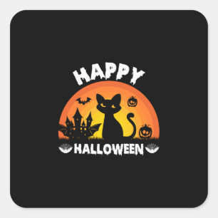 Adesivo Quadrado Halloween Cat Happy Halloween Aniversário
