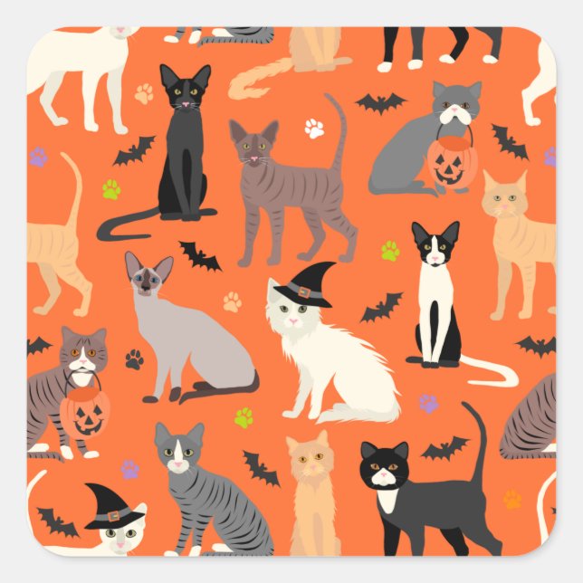 Adesivo Quadrado Halloween Cats (Frente)