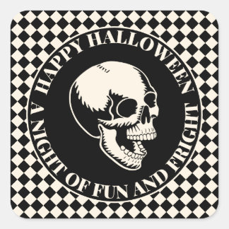 Adesivo Quadrado Halloween Caveiras Rindo Diversão e Medo