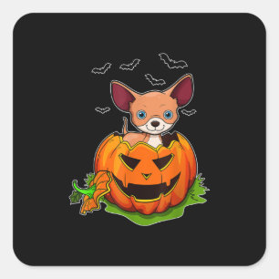 Adesivo Quadrado Halloween Chihuahua Dog Amava Pumpkin Grunge Jack