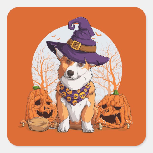 Adesivo Quadrado Halloween Corgi (Frente)