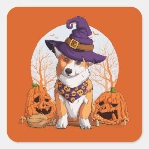 Adesivo Quadrado Halloween Corgi