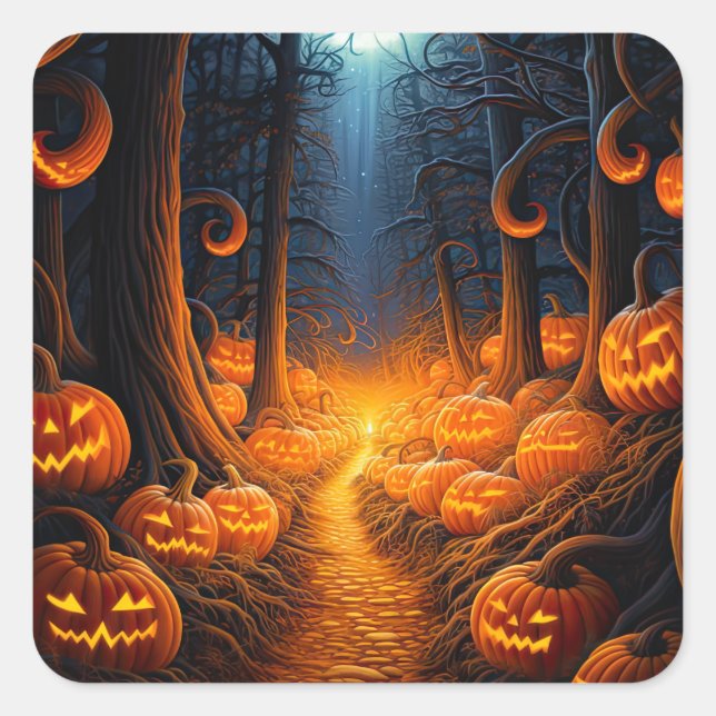 Adesivo Quadrado Halloween Creepy Jack o Lantern Pumpkins (Frente)