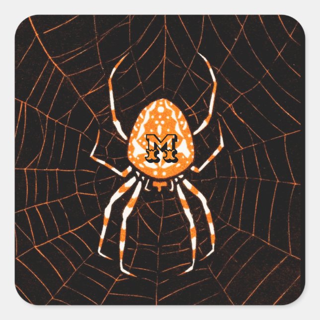 Adesivo Quadrado Halloween de Black Orange Black Spider personaliza (Frente)