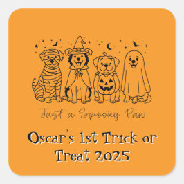 Adesivo Quadrado Halloween de puppy personalizado bonito