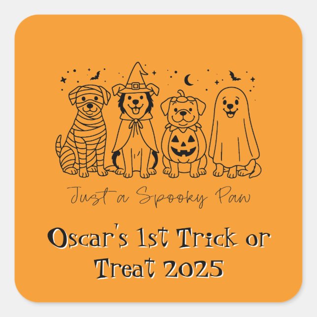 Adesivo Quadrado Halloween de puppy personalizado bonito (Frente)