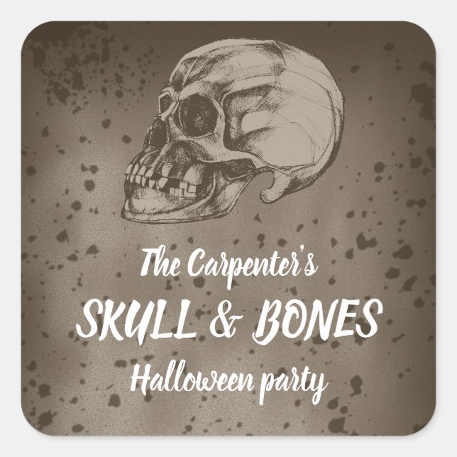 Adesivo Quadrado Halloween do crânio e dos ossos (Frente)