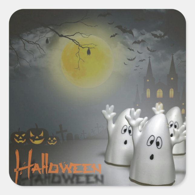 Adesivo Quadrado Halloween Fantasma (Frente)