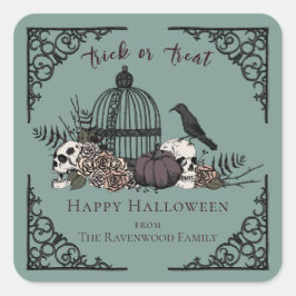 Adesivo Quadrado Halloween Feliz Elegante Eucalyptus Gótico