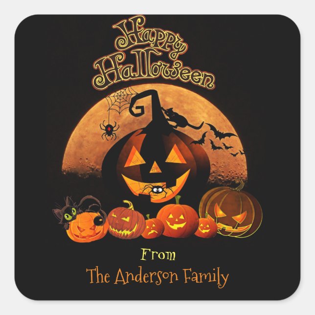 Adesivo Quadrado Halloween - Feliz Halloween Pumpkins (Frente)