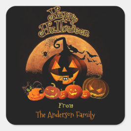 Adesivo Quadrado Halloween - Feliz Halloween Pumpkins