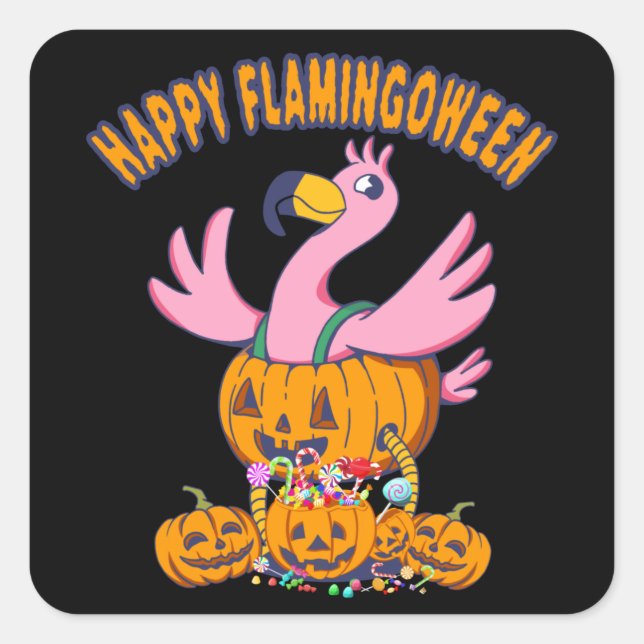 Adesivo Quadrado Halloween Flamingo Happy Flamingbetween Kids (Frente)