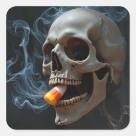 Adesivo Quadrado Halloween Fumando Crânio Mordendo Milho Doce