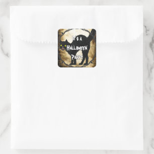 Adesivo Quadrado HALLOWEEN Gato Preto Impresso Faux Pergaminho Quei