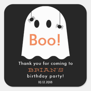 Adesivo Quadrado Halloween Ghost Birthday Obrigado Black Sticker