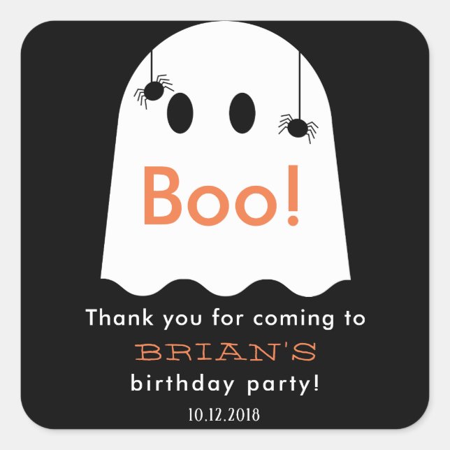 Adesivo Quadrado Halloween Ghost Birthday Obrigado Black Sticker (Frente)