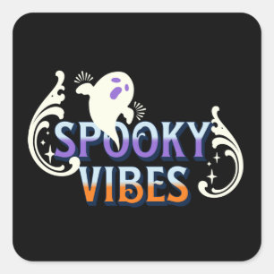 Adesivo Quadrado Halloween Ghost Spooky Vibes Typografia Lettering