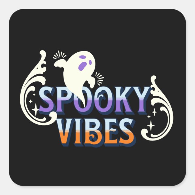 Adesivo Quadrado Halloween Ghost Spooky Vibes Typografia Lettering (Frente)