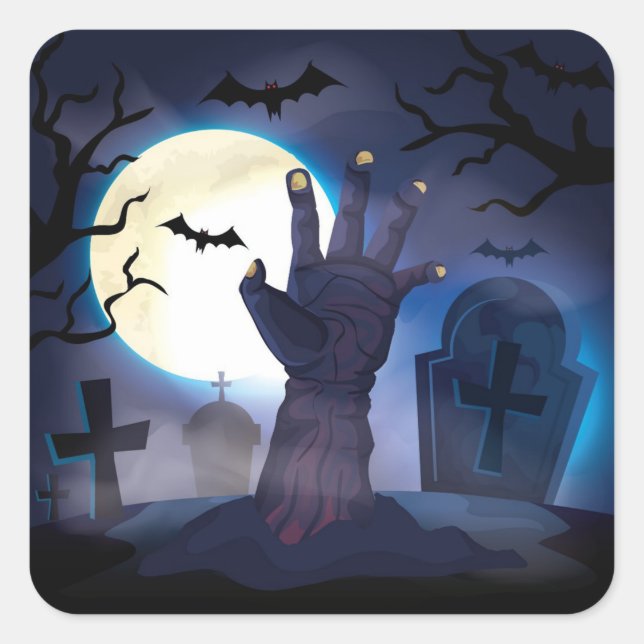 Adesivo Quadrado Halloween Haunted Graveyard (Frente)