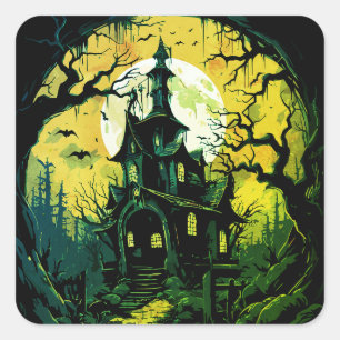 Adesivo Quadrado Halloween Haunted House
