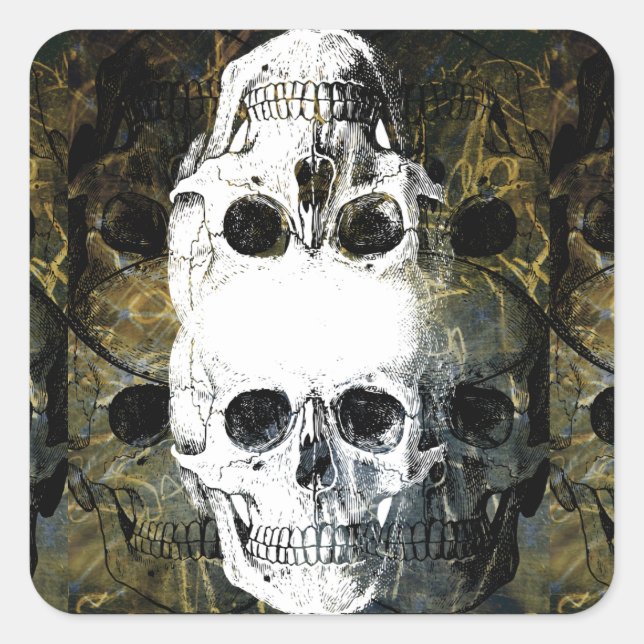 Adesivo Quadrado Halloween Horror - 3 Skulls Graffiti Burst (Frente)