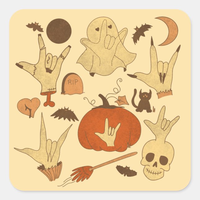 Adesivo Quadrado Halloween ILY - ASL Design (Frente)