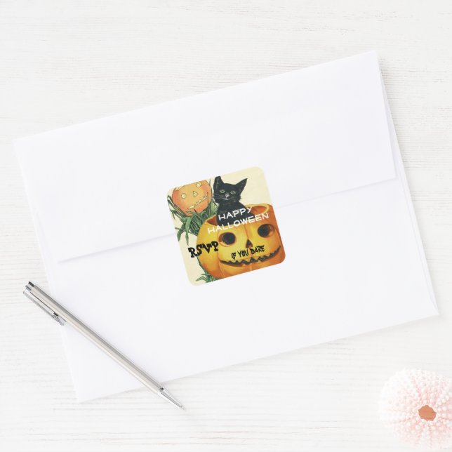 Adesivo Quadrado HALLOWEEN Jack O' Lanterna e Gato Negro (Envelope)