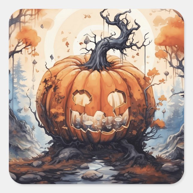 Adesivo Quadrado Halloween Jack O' Lanterna Pumpkin (Frente)