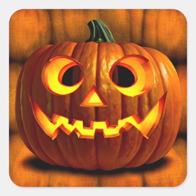 Adesivo Quadrado Halloween Jack-o-Lanterna Pumpkin (Frente)