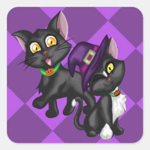Adesivo Quadrado Halloween Kittens