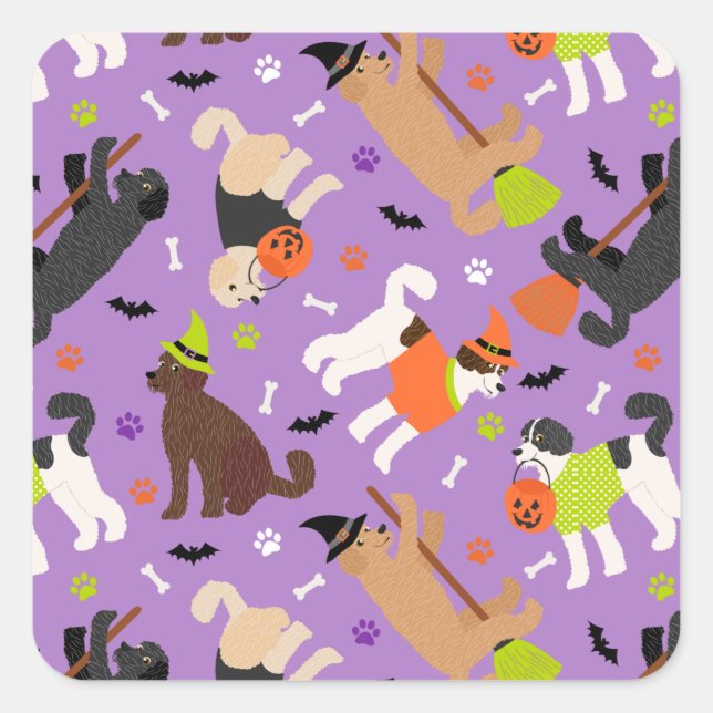 Adesivo Quadrado Halloween Labradoodle / Goldendoodle Square Sticke (Frente)