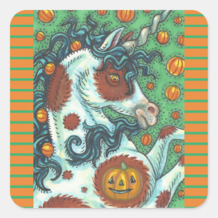 ADESIVO QUADRADO HALLOWEEN MUSTANG, WILD PINTO UNICORN STICKERS