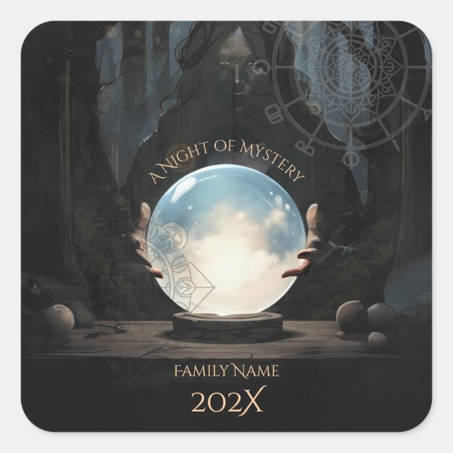 Adesivo Quadrado Halloween Mystical Crystal Ball Fortune (Frente)