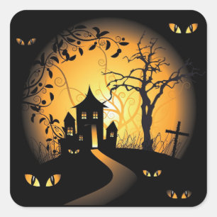 Adesivo Quadrado Halloween - Olhos Assombrantes Vendo Você