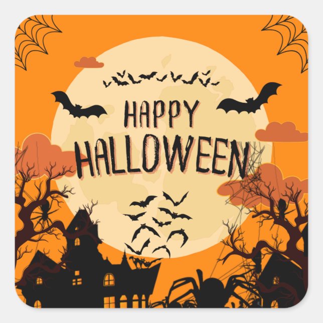 Adesivo Quadrado Halloween Orange Modern Happy (Frente)