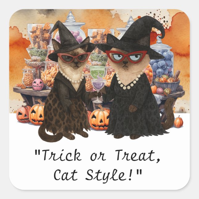 Adesivo Quadrado Halloween Party for Siamese Cat lovers (Frente)